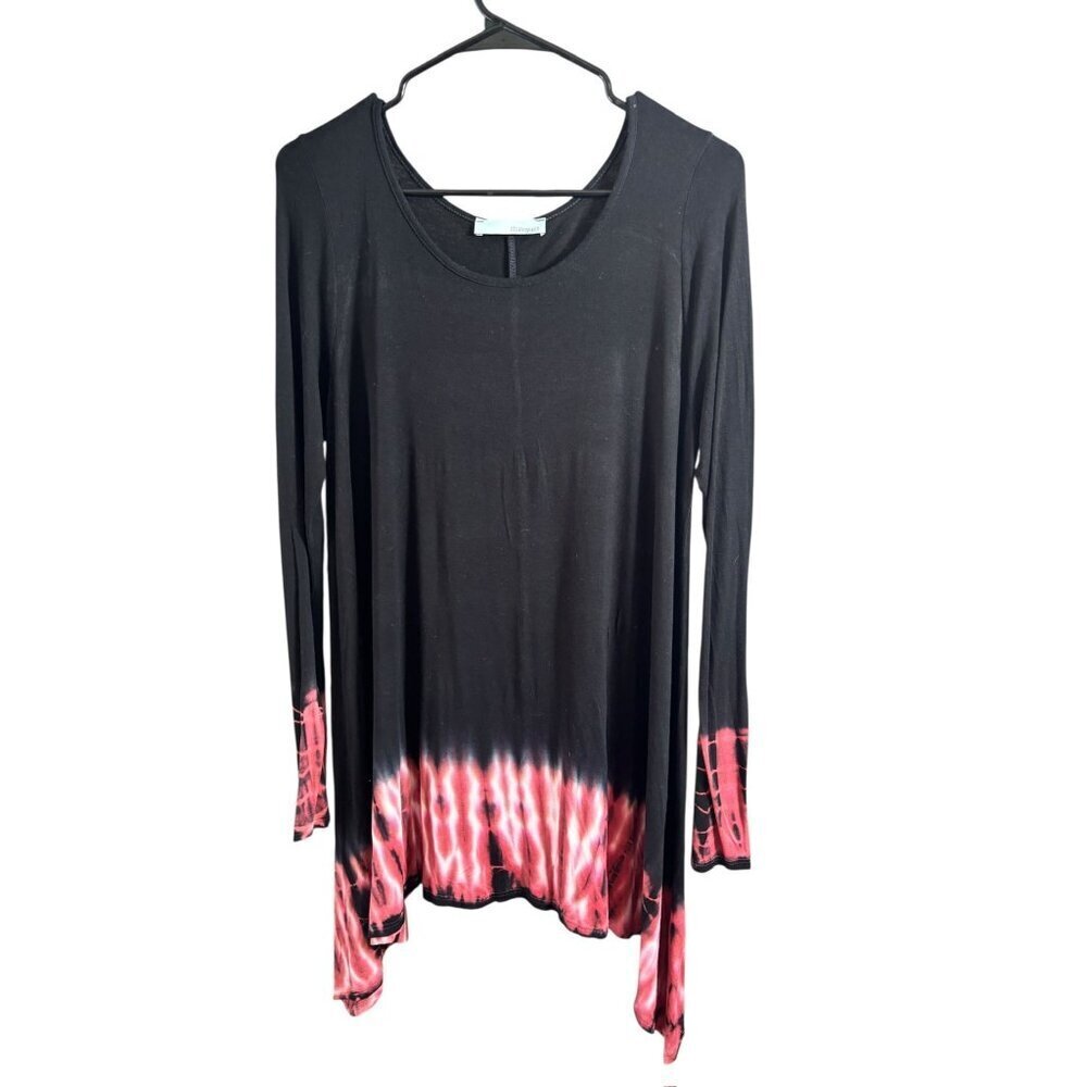 Chatoyant Women's Black long-sleeve Dress with Pink Tie-dye Detailing
